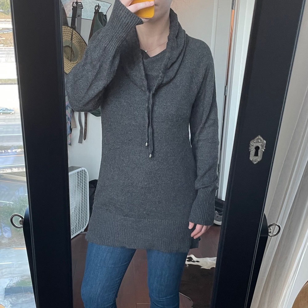 Drawstring cowl neck sweater